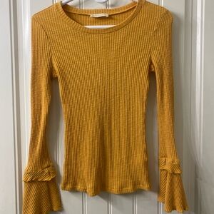 Altar'd State Golden Ribbed Long Sleeve Top